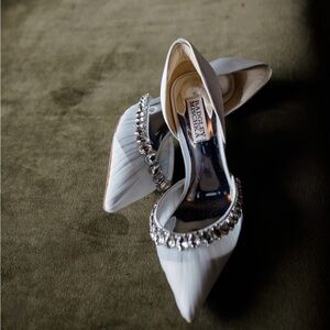 Badgley Mischka Everley Satin D'orsay Heels with Embellishments